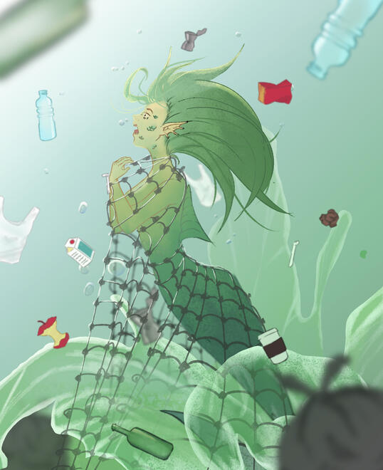 Illustration effect of plastick in the sea