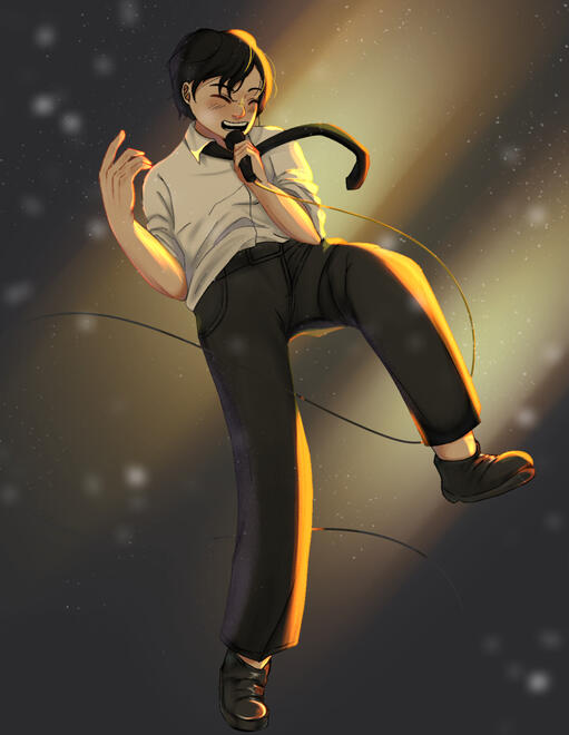 a fanart of Faiz from reality club when singing and laughing.
